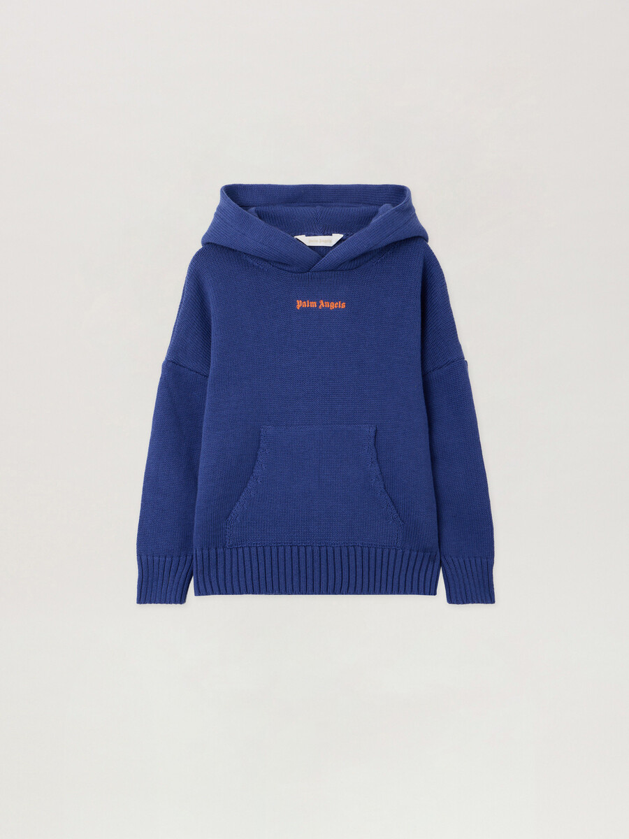 knit hoodie with palm tree motif