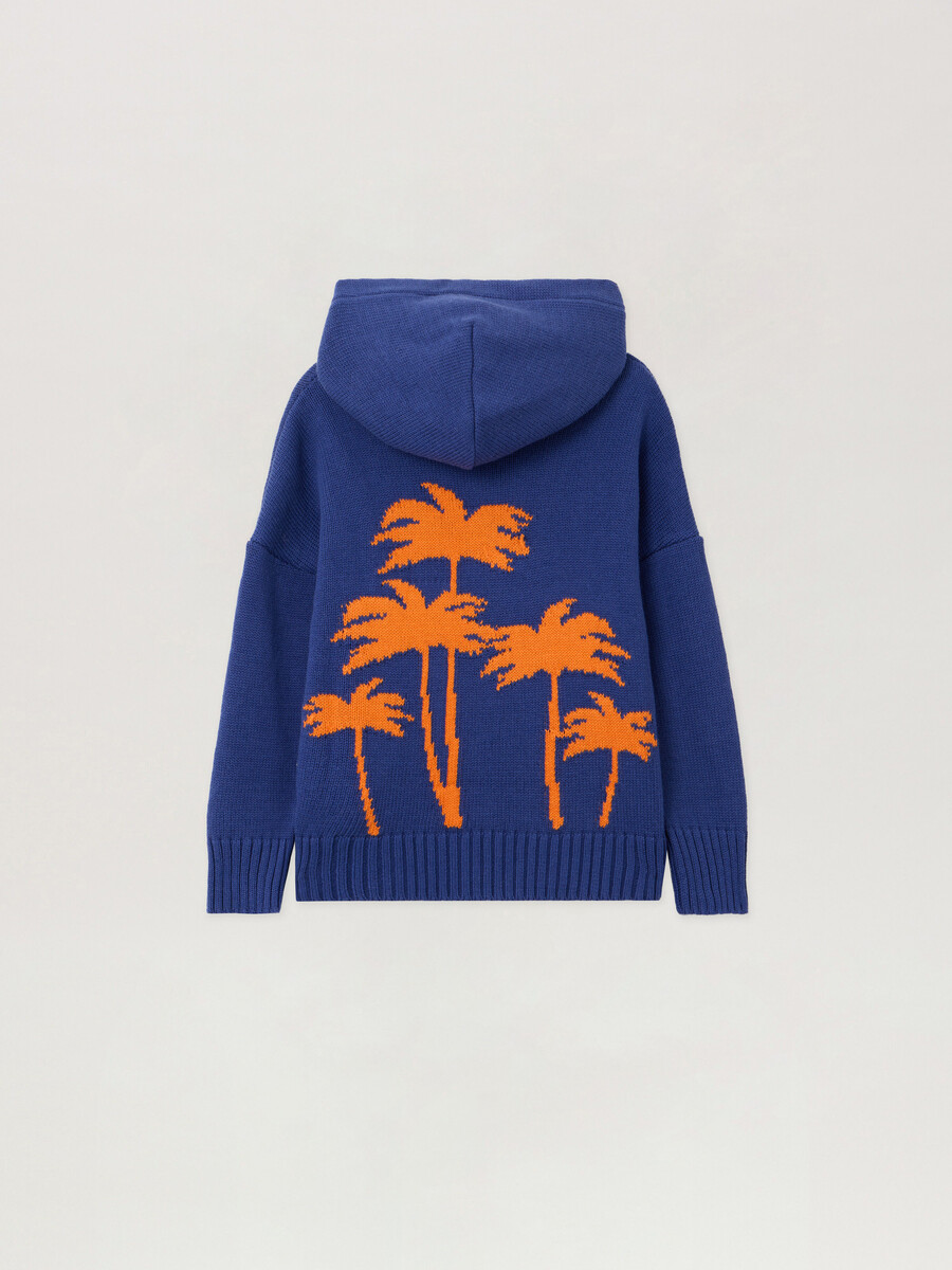 knit hoodie with palm tree motif
