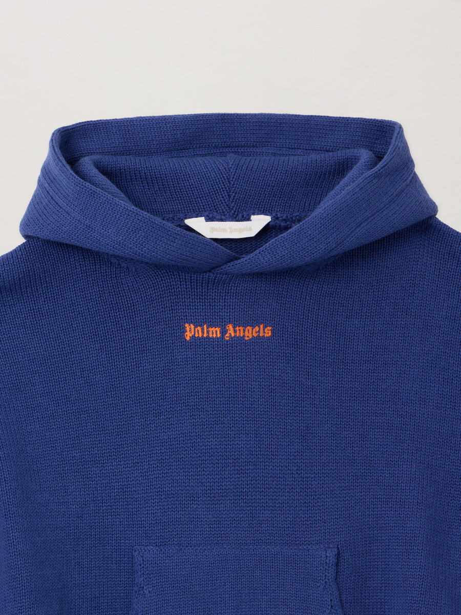 knit hoodie with palm tree motif