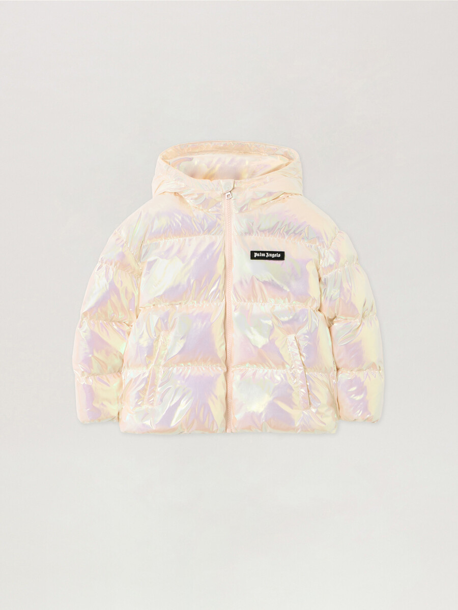 iridescent logo puffer jacket