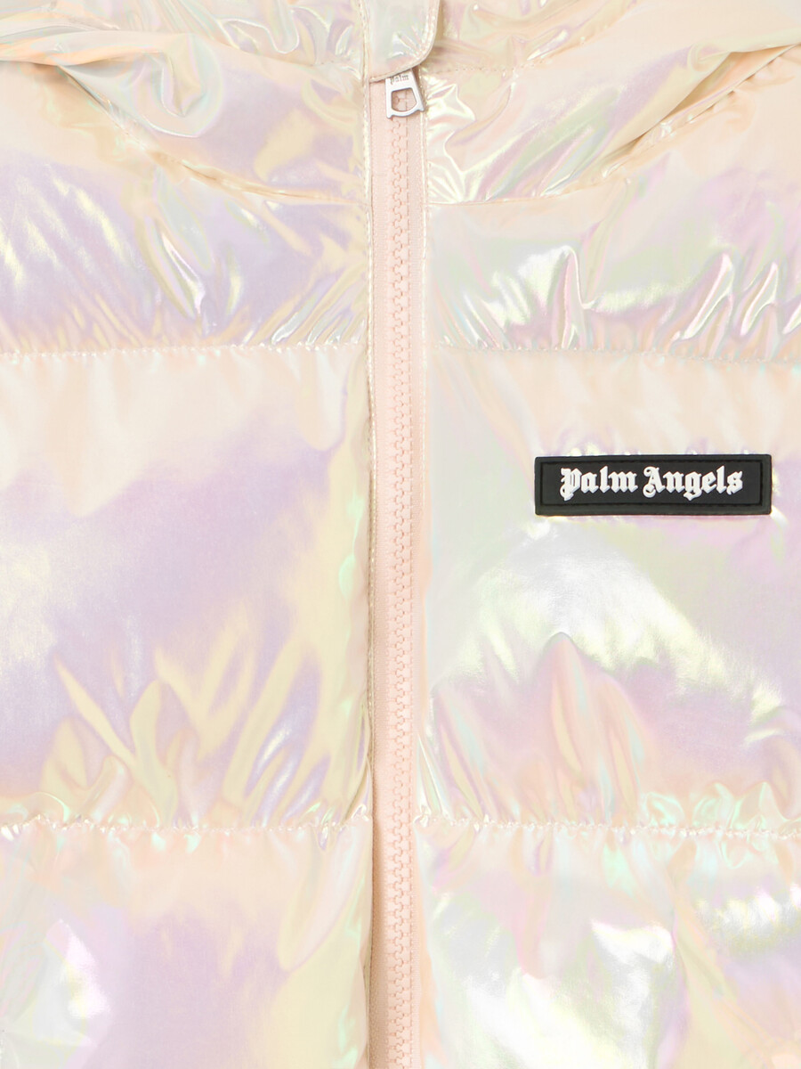 iridescent logo puffer jacket