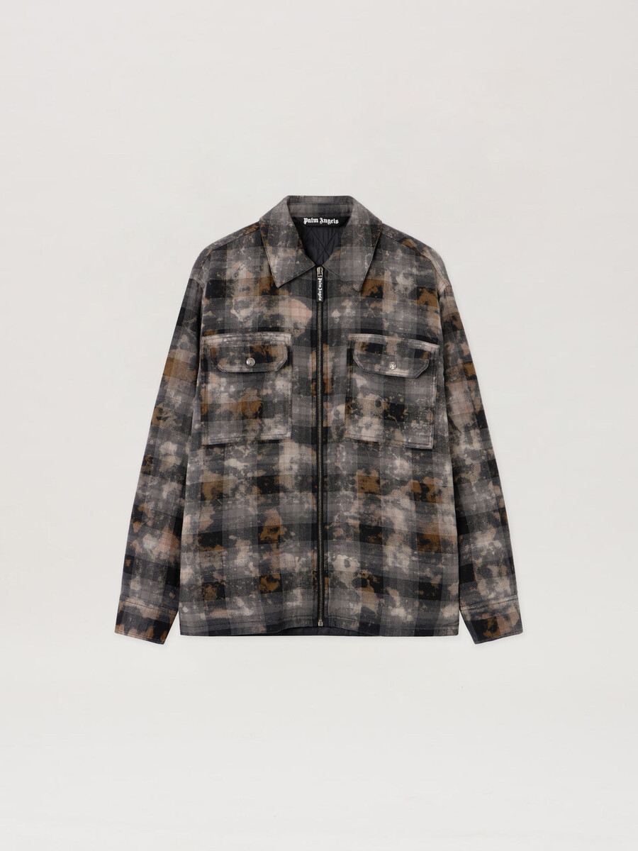 curved logo check overshirt