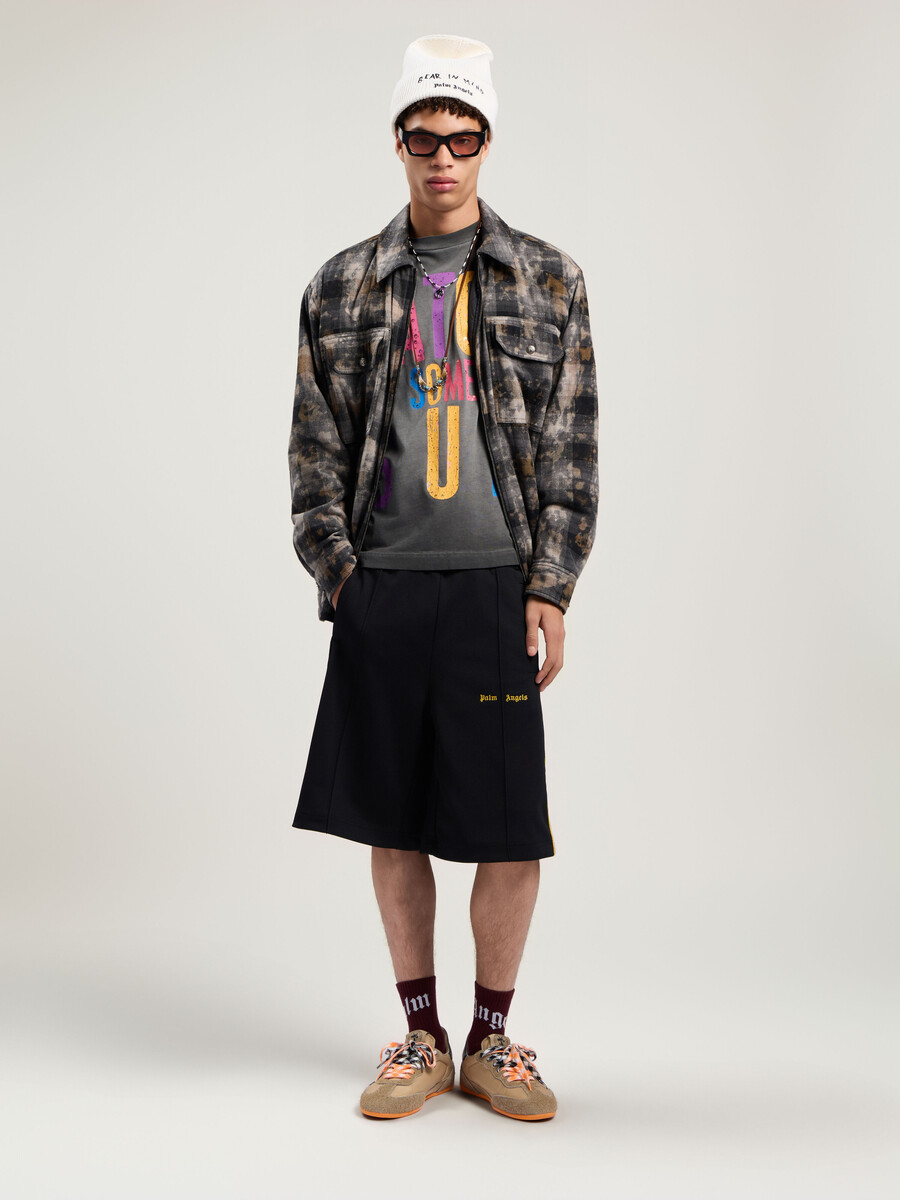 curved logo check overshirt