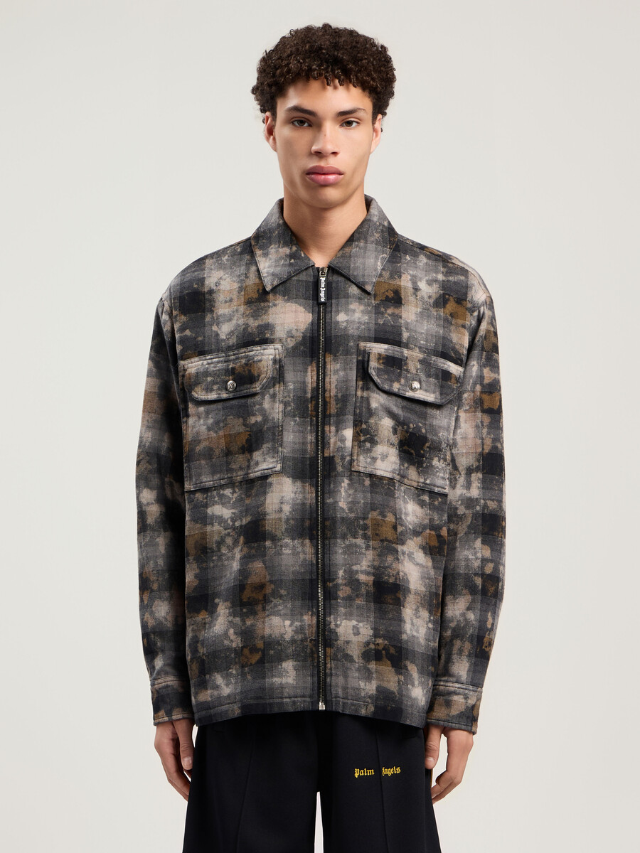 curved logo check overshirt