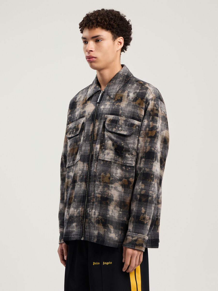 curved logo check overshirt