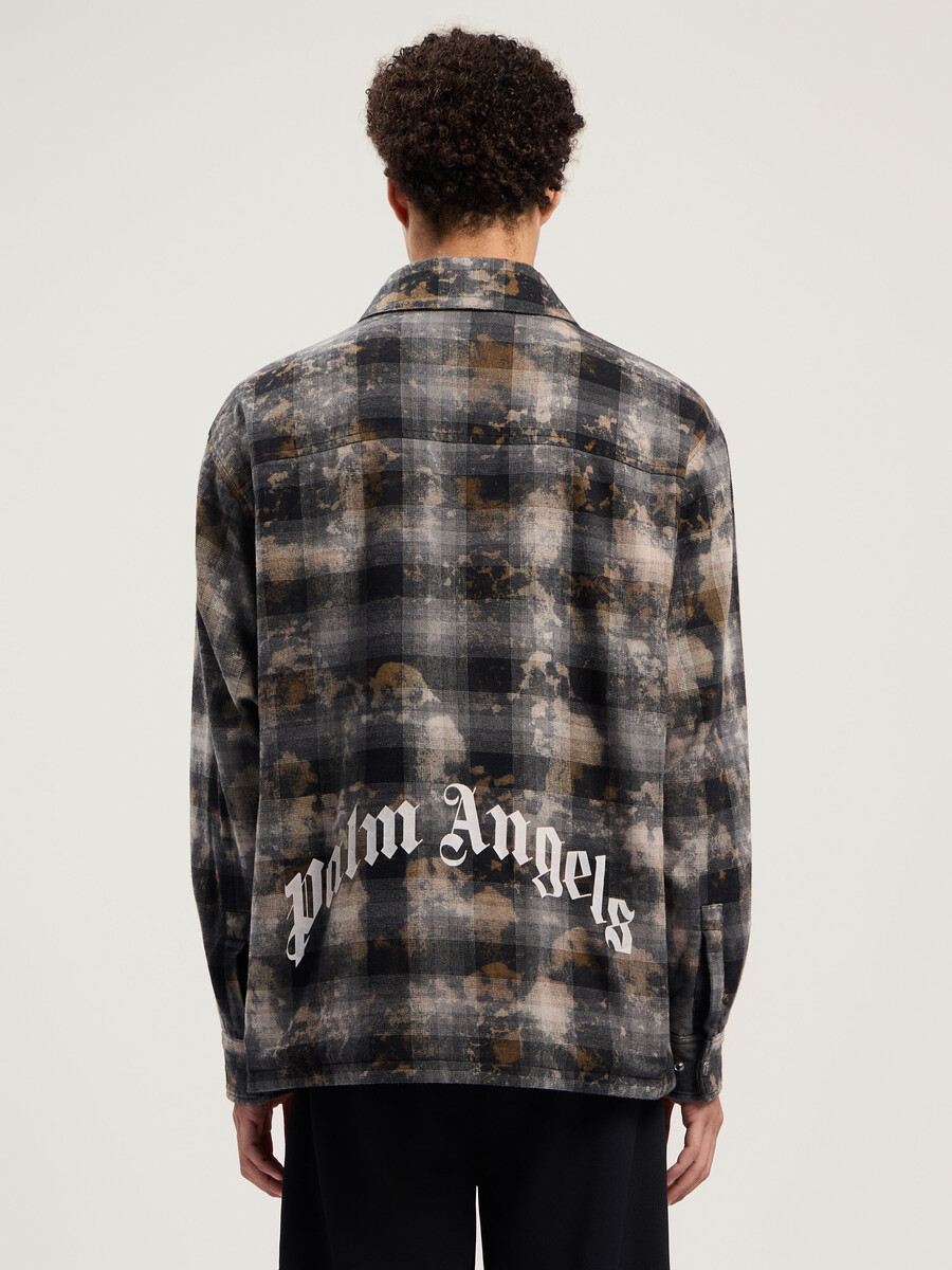curved logo check overshirt