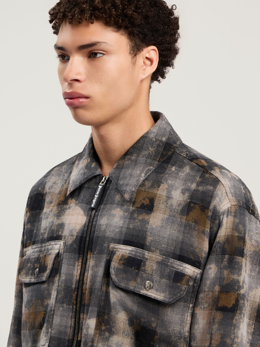 curved logo check overshirt