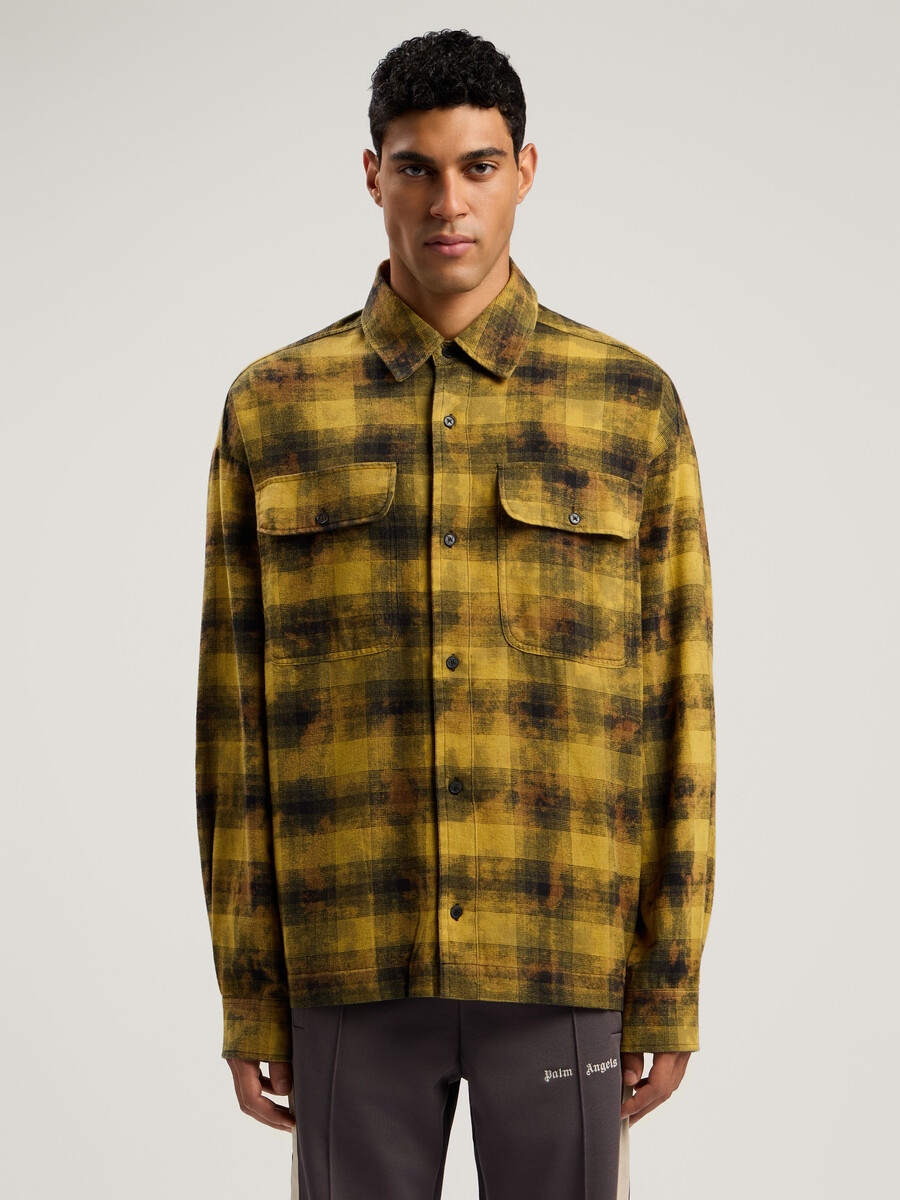 curved logo check shirt