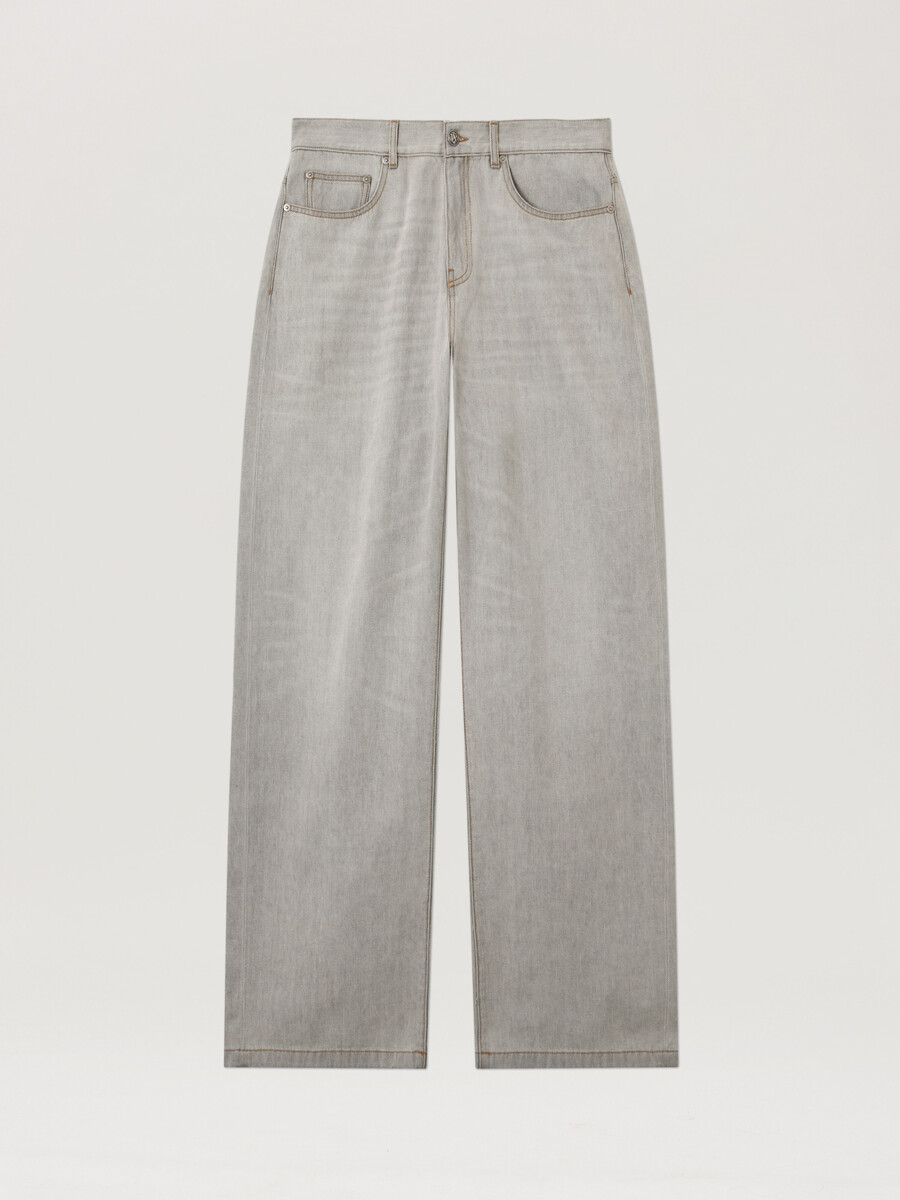 curved logo loose denim pants