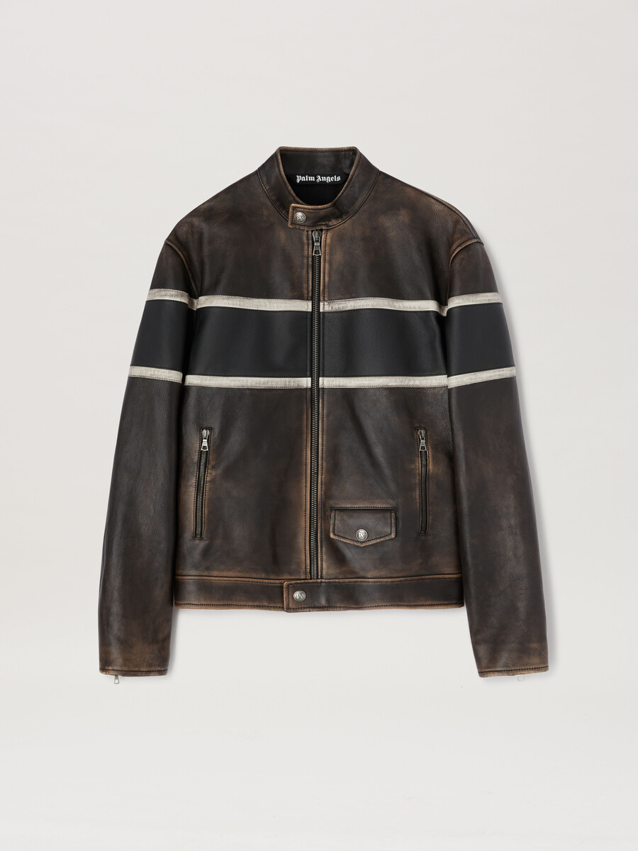 crystal pin up leather biker brown - off