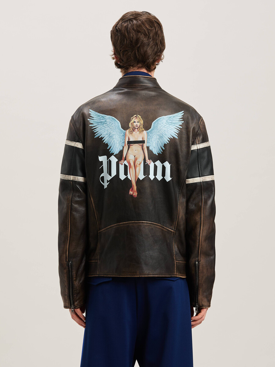 crystal pin up leather biker brown - off