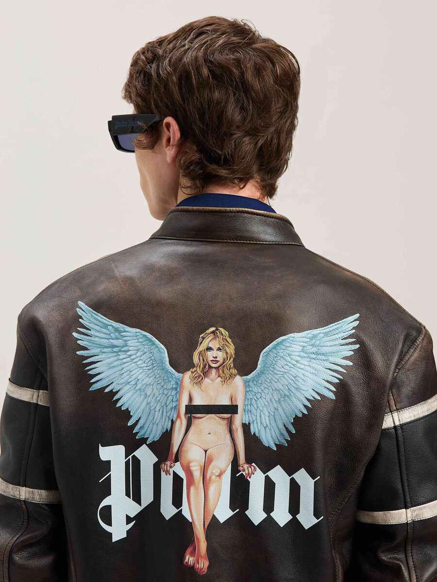 crystal pin up leather biker brown - off