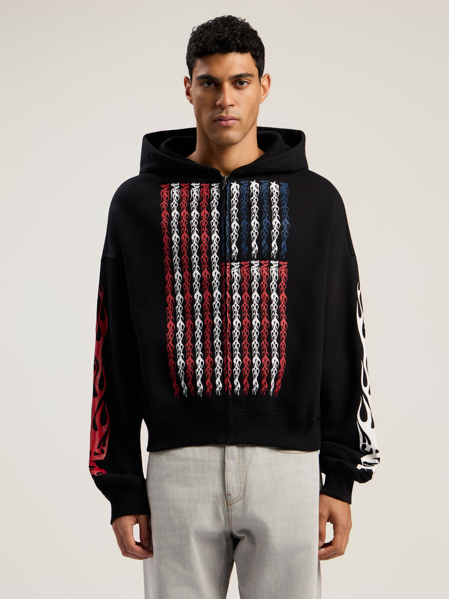 flames flag zip hoodie
