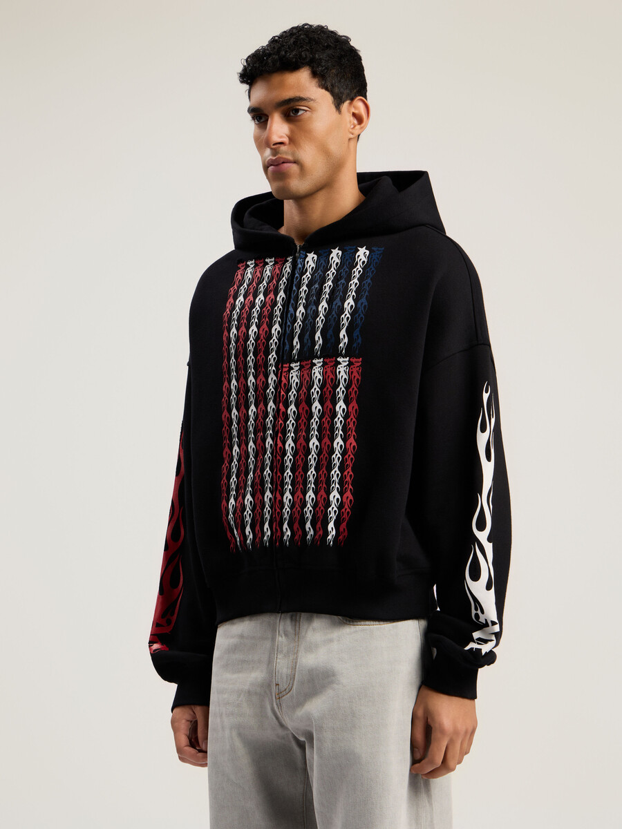 flames flag zip hoodie