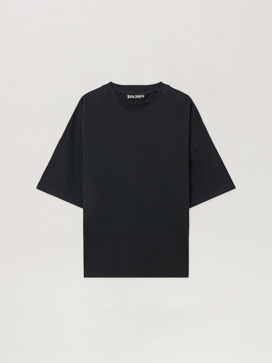 curved logo loose collar t-shirt