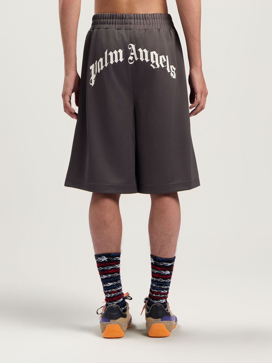back curved logo track shorts