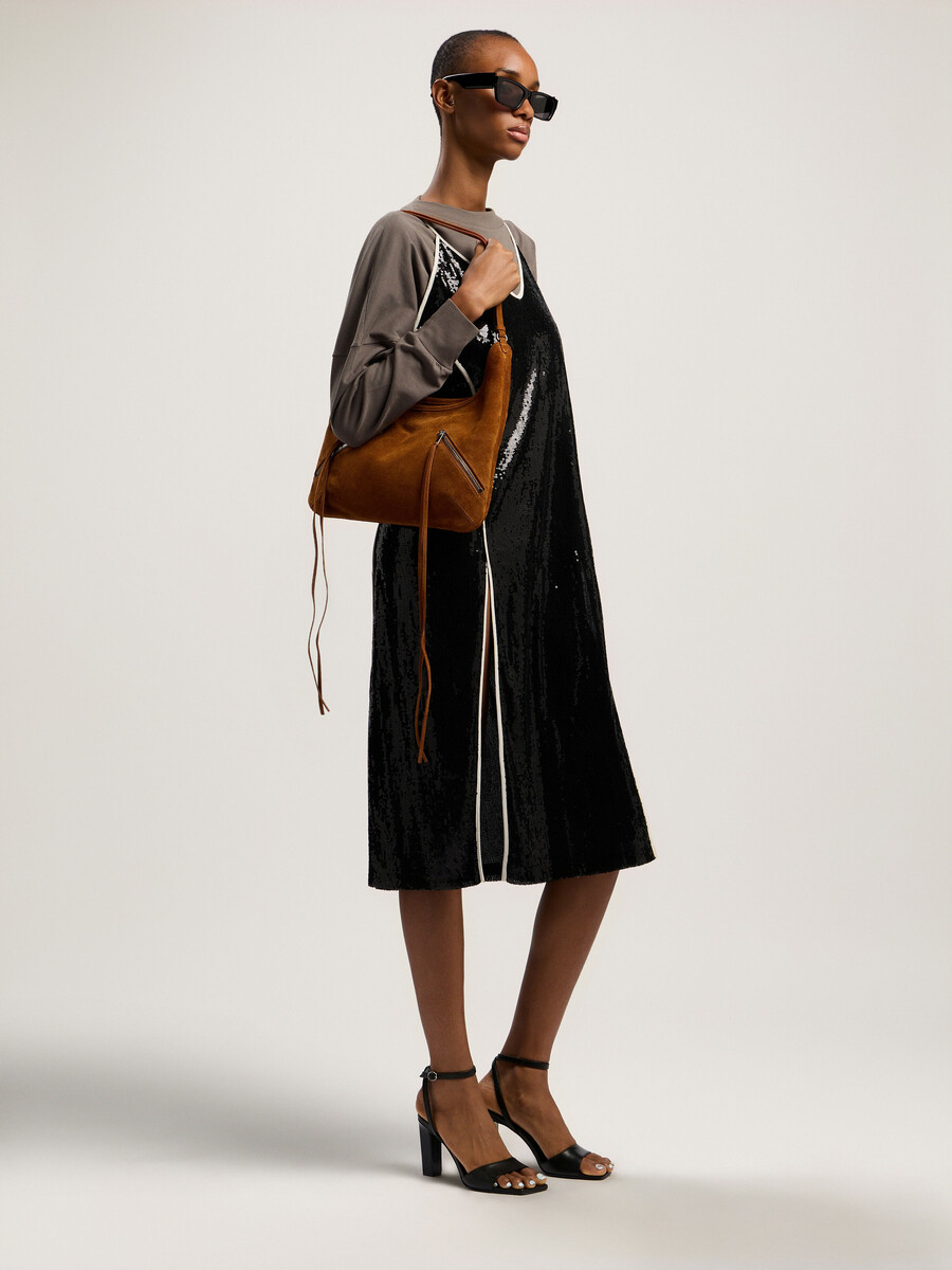 zip-up suede maxi bag