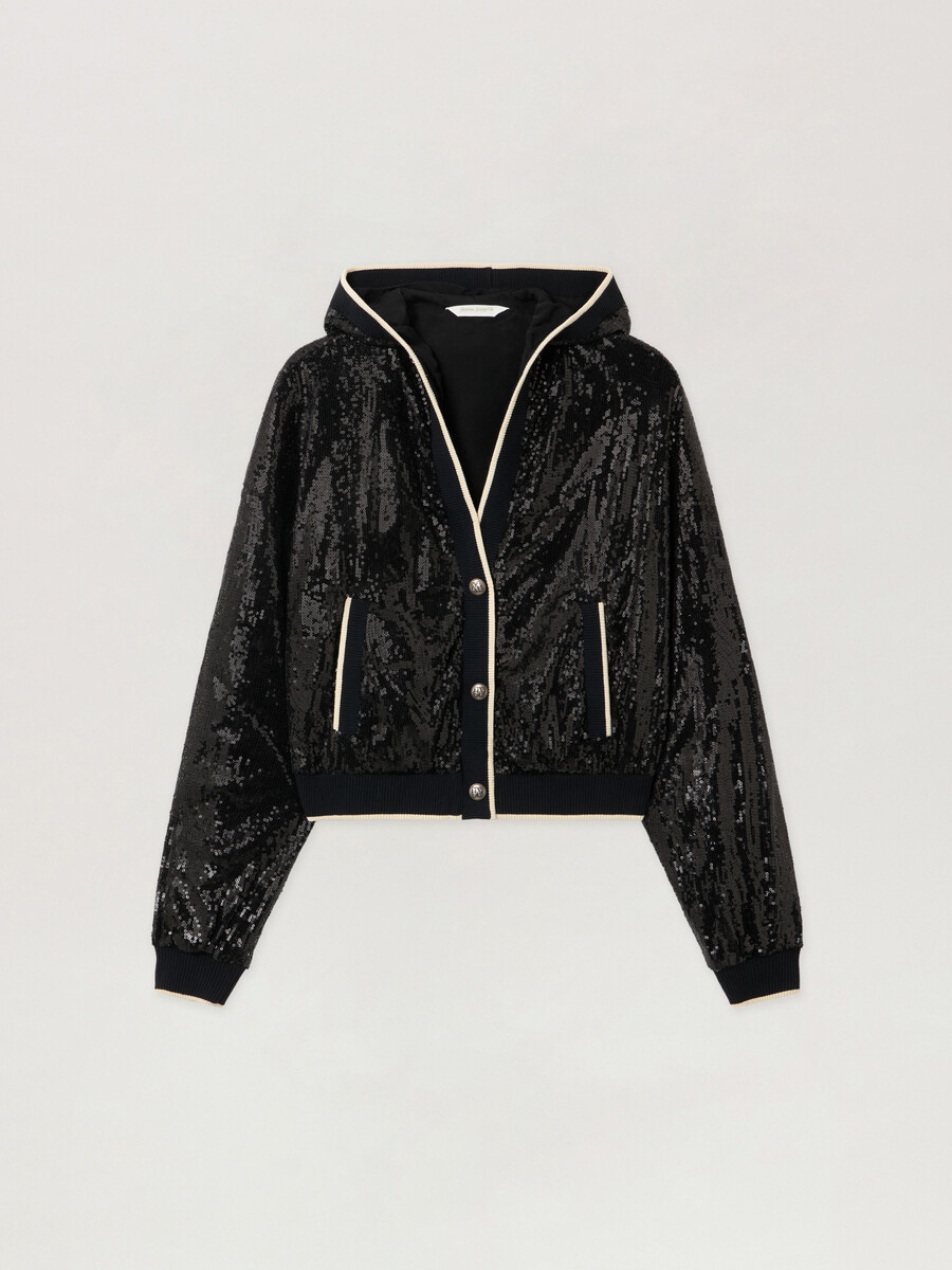 curved logo sequin crop jacket