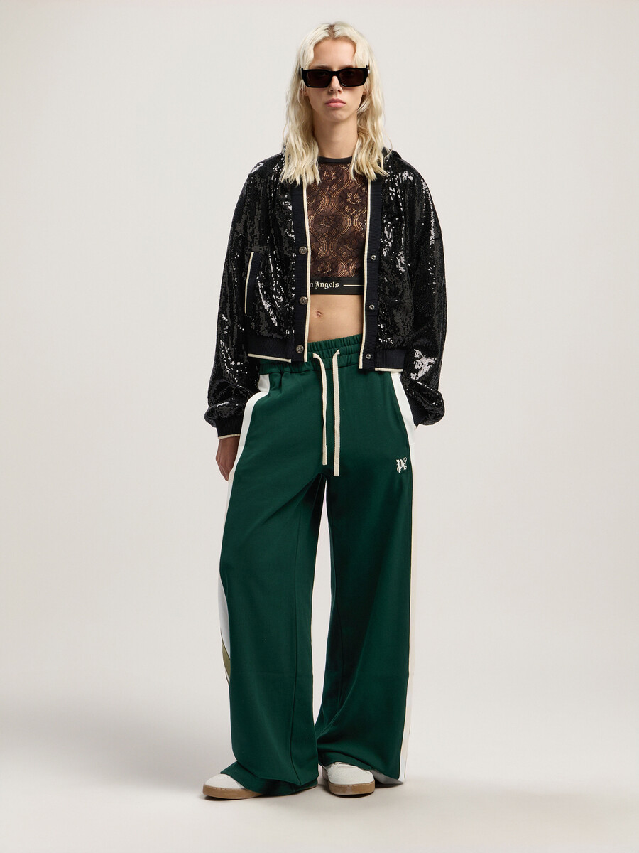 curved logo sequin crop jacket