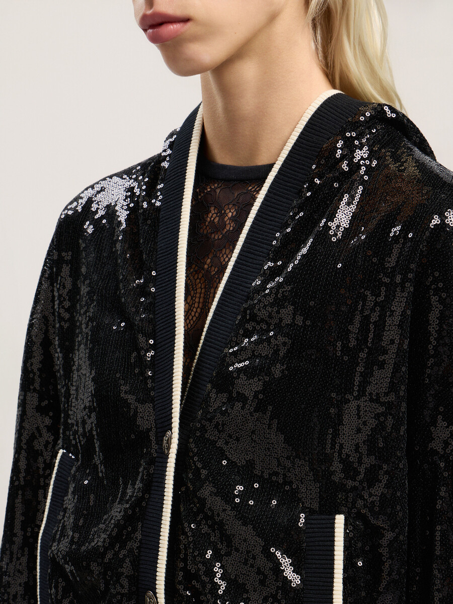 curved logo sequin crop jacket