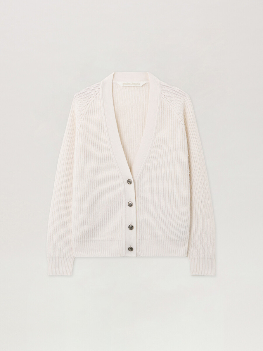 curved logo ribbed cardigan