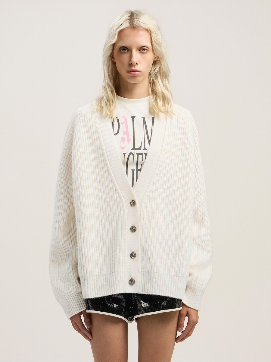 curved logo ribbed cardigan