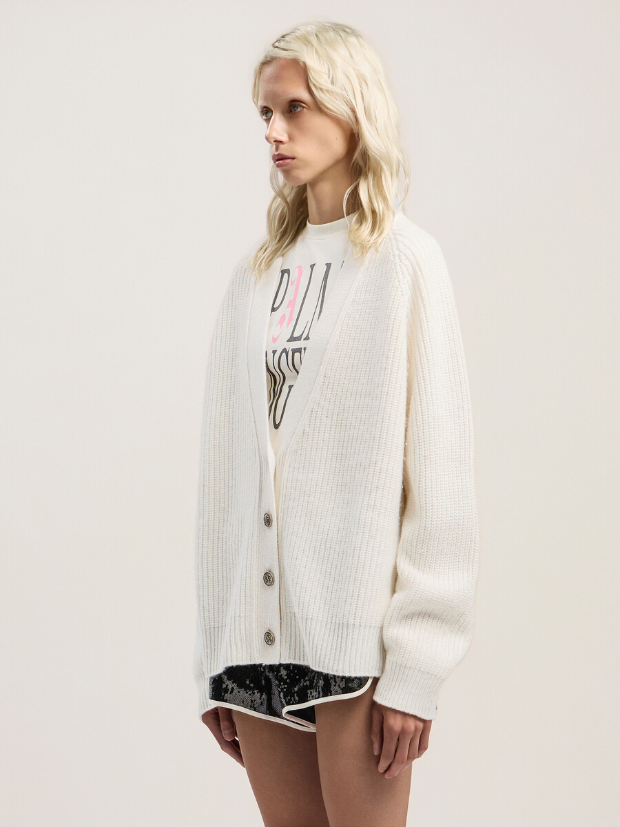 curved logo ribbed cardigan