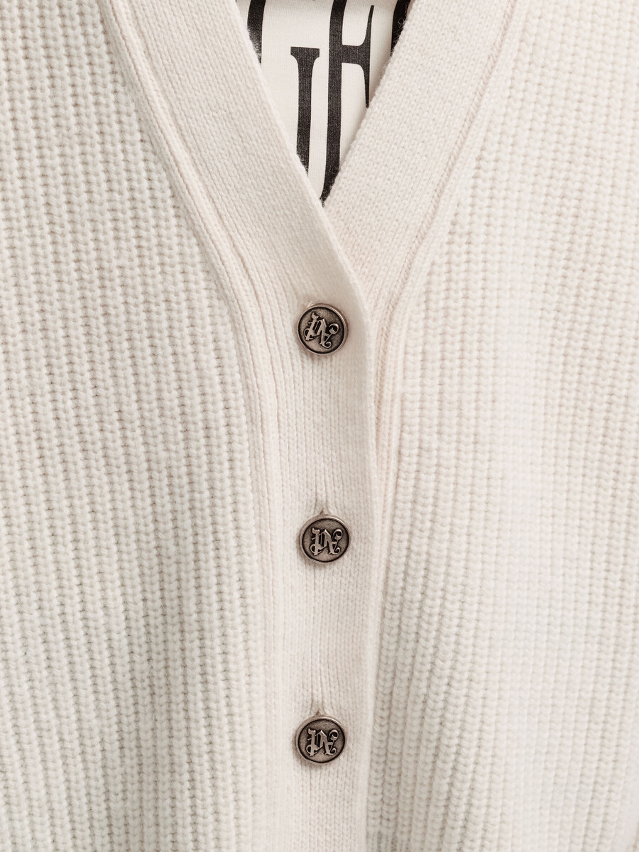 curved logo ribbed cardigan