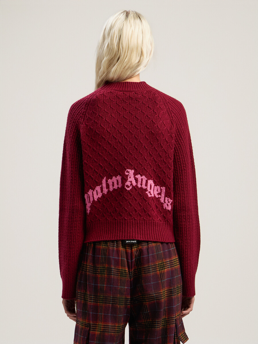 curved logo ribbed sweater