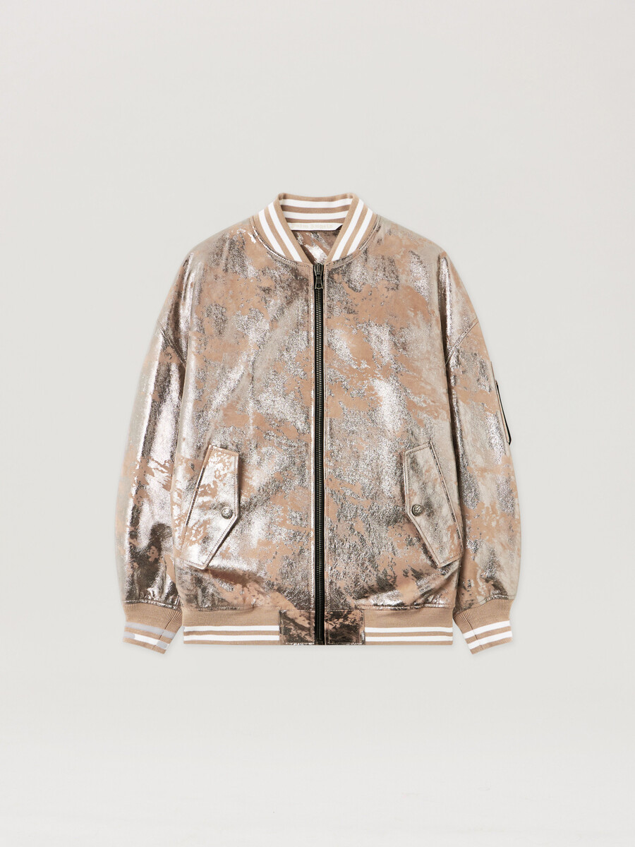 laminated leather bomber jacket