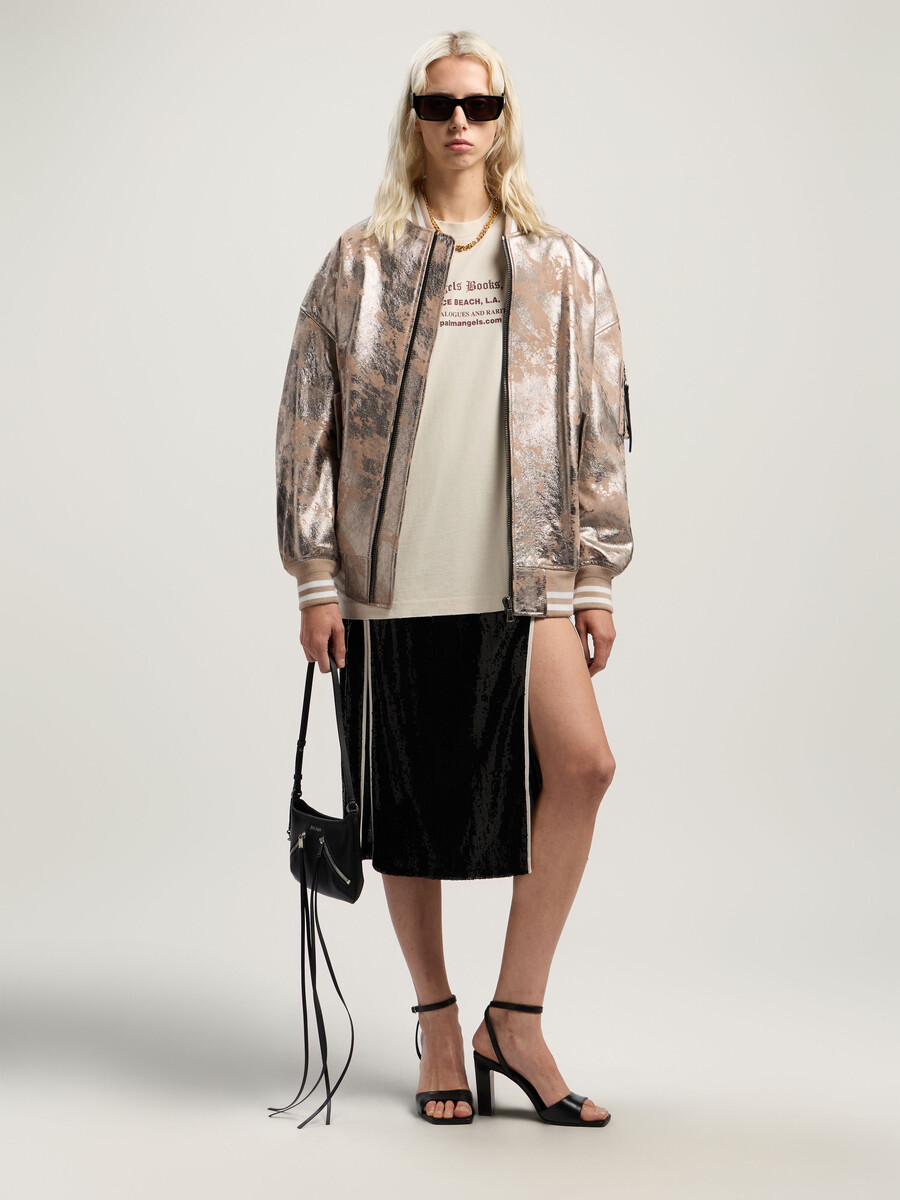 laminated leather bomber jacket
