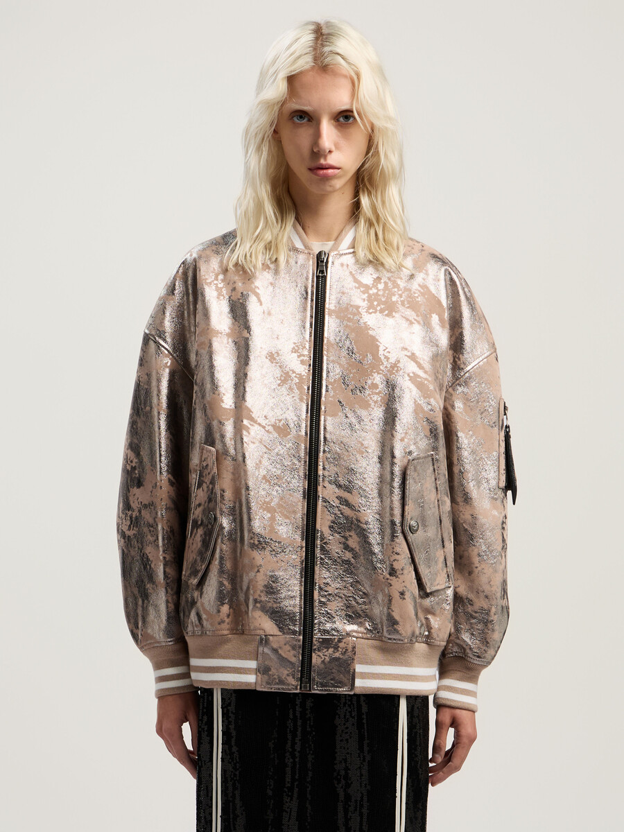 laminated leather bomber jacket