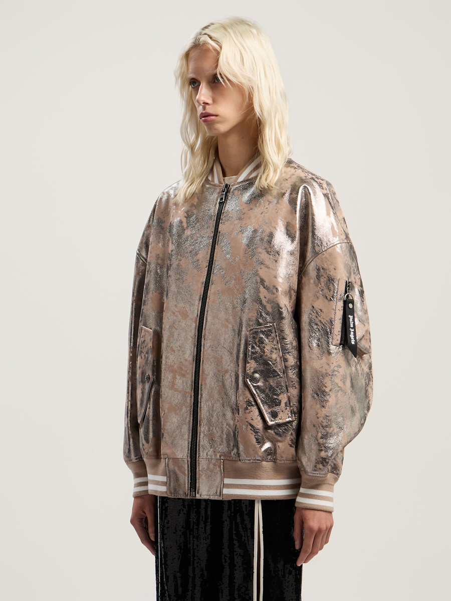 laminated leather bomber jacket