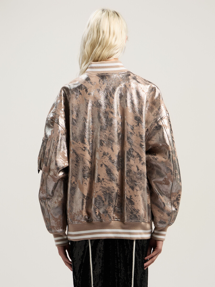 laminated leather bomber jacket