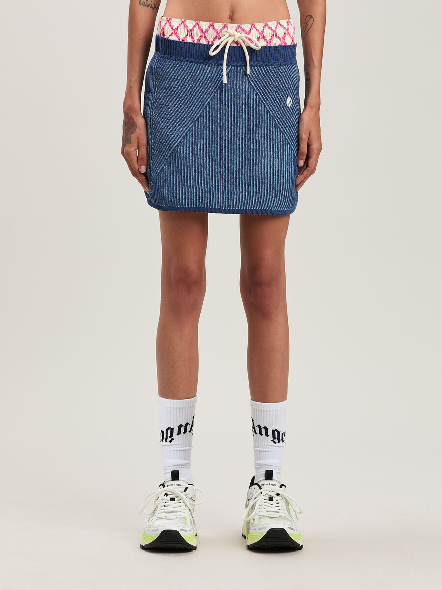 2tone rib knit skirt indigo blue - light