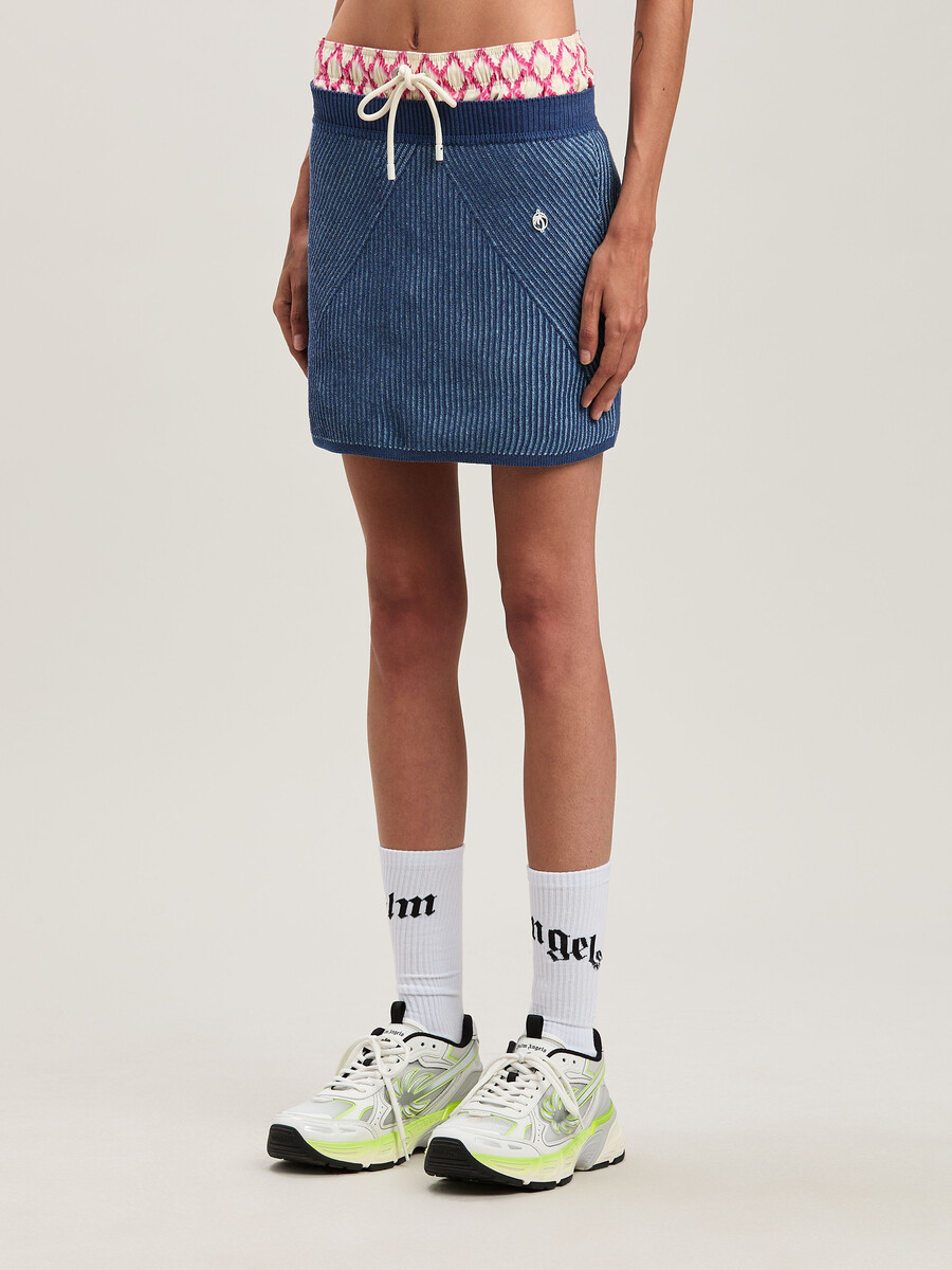 2tone rib knit skirt indigo blue - light