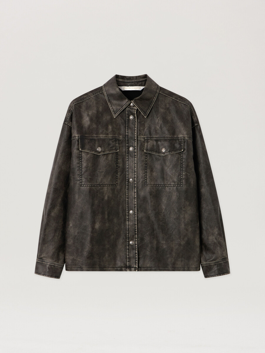 curved logo coated overshirt