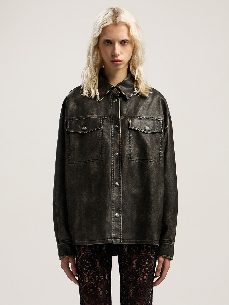 curved logo coated overshirt