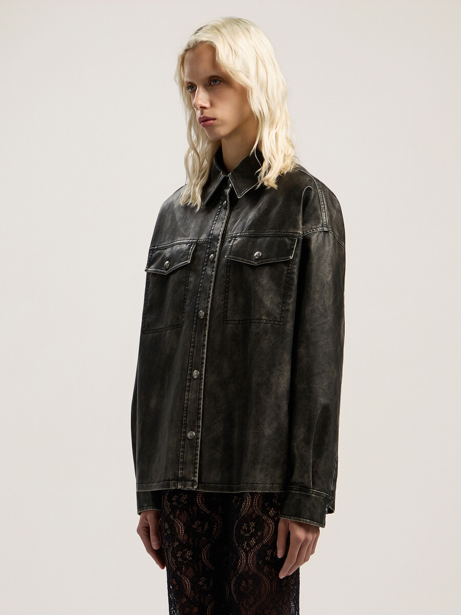 curved logo coated overshirt