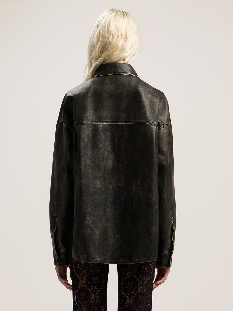 curved logo coated overshirt