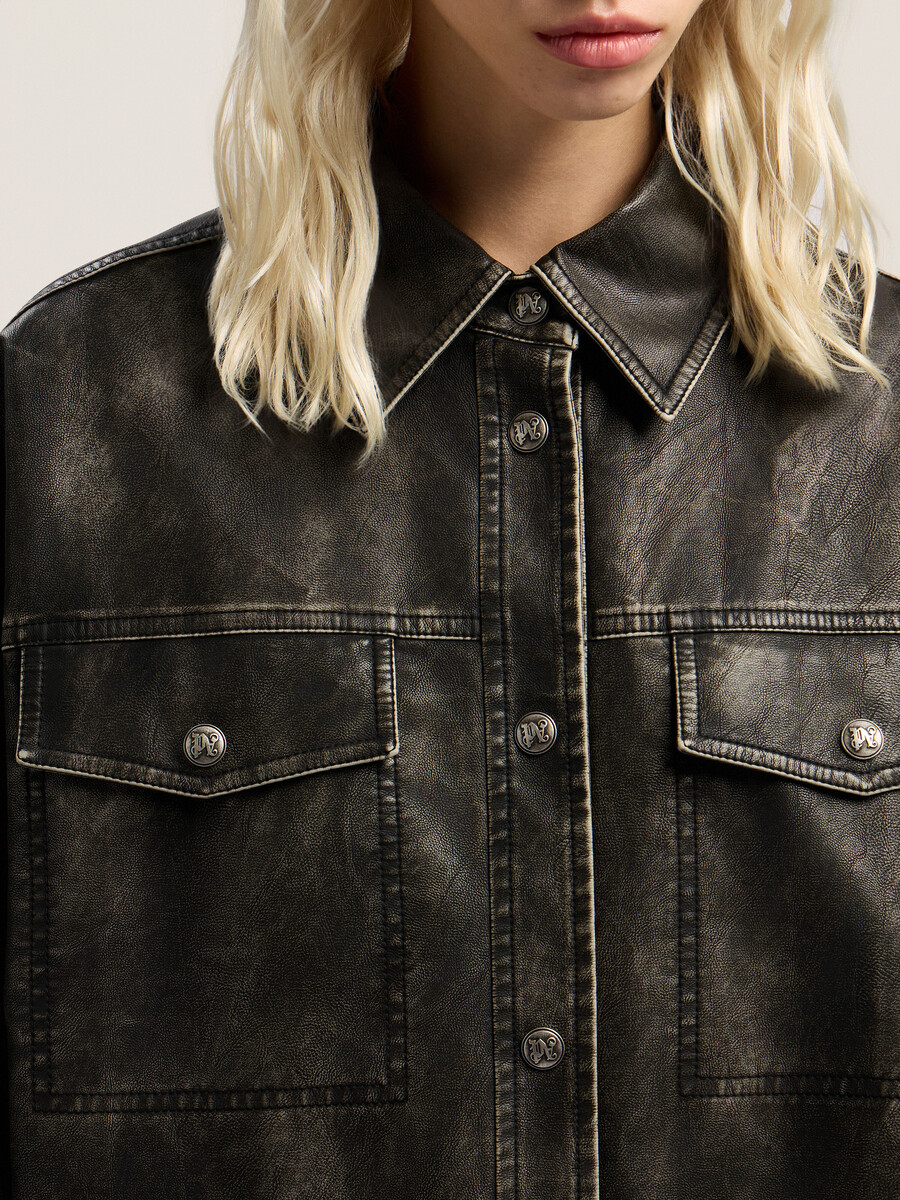curved logo coated overshirt