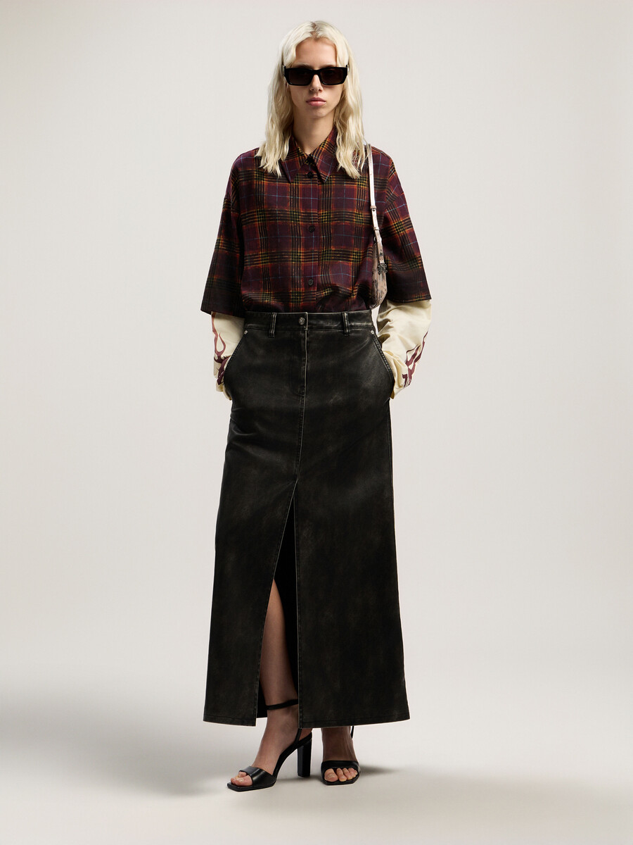 curved logo coated long skirt