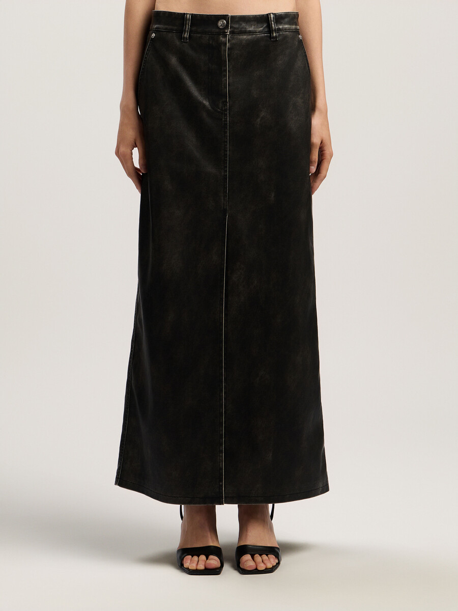 curved logo coated long skirt