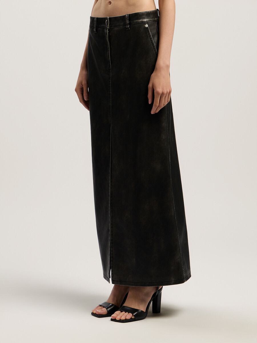 curved logo coated long skirt