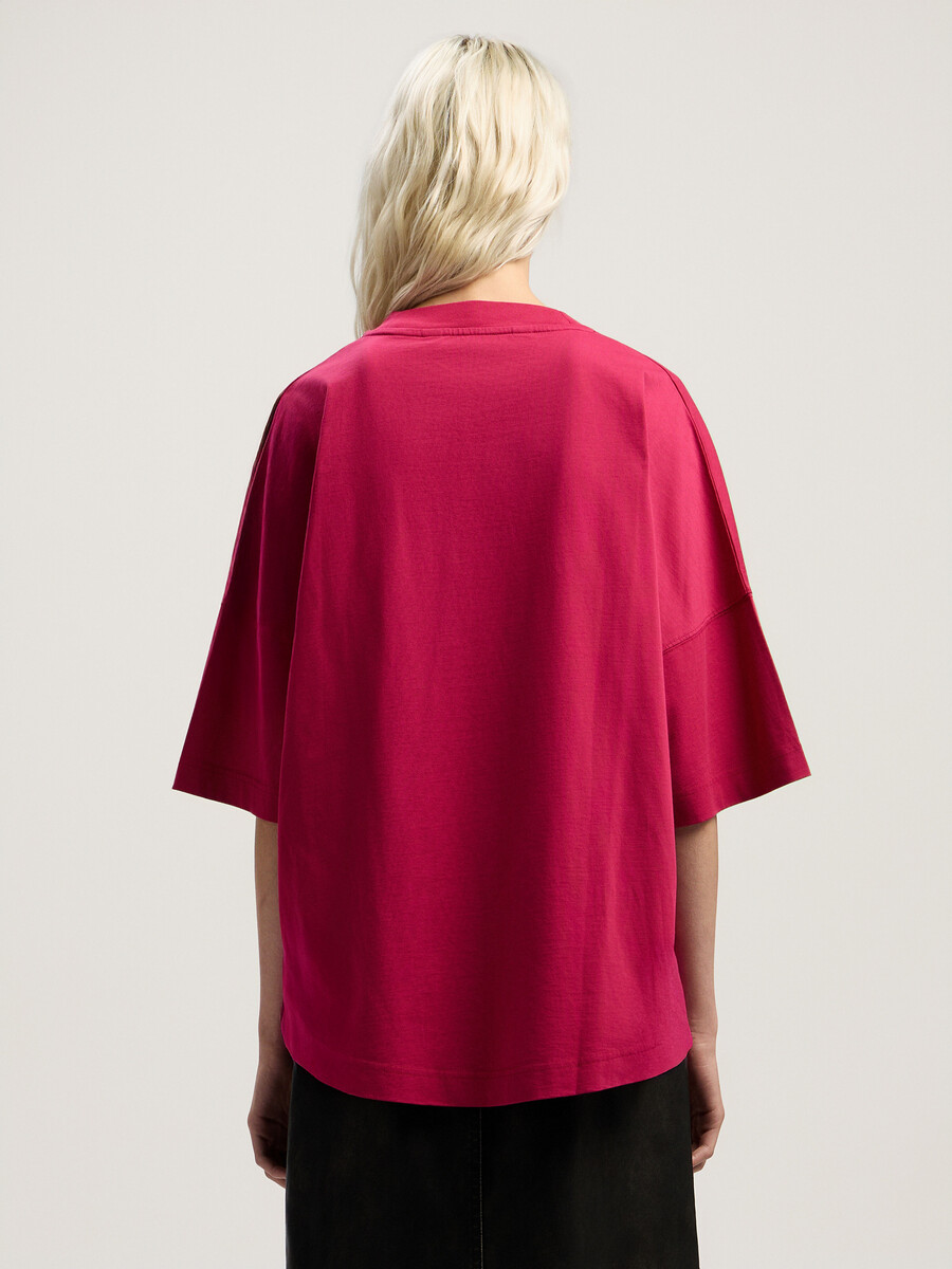 curved logo over t-shirt