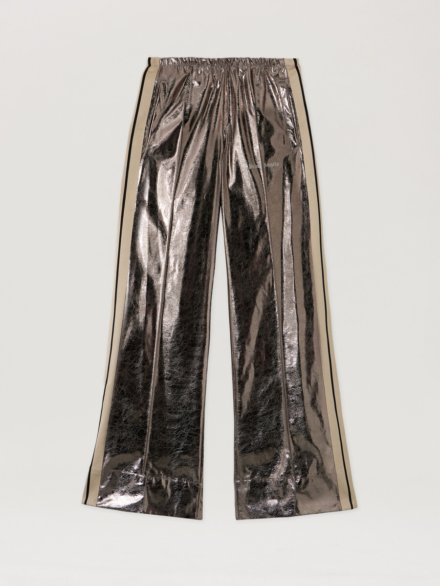 laminated wide-leg track pants