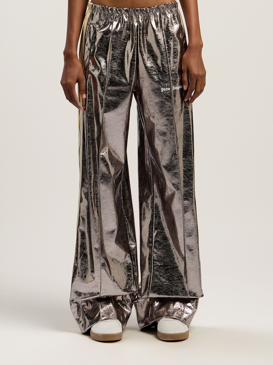 laminated wide-leg track pants