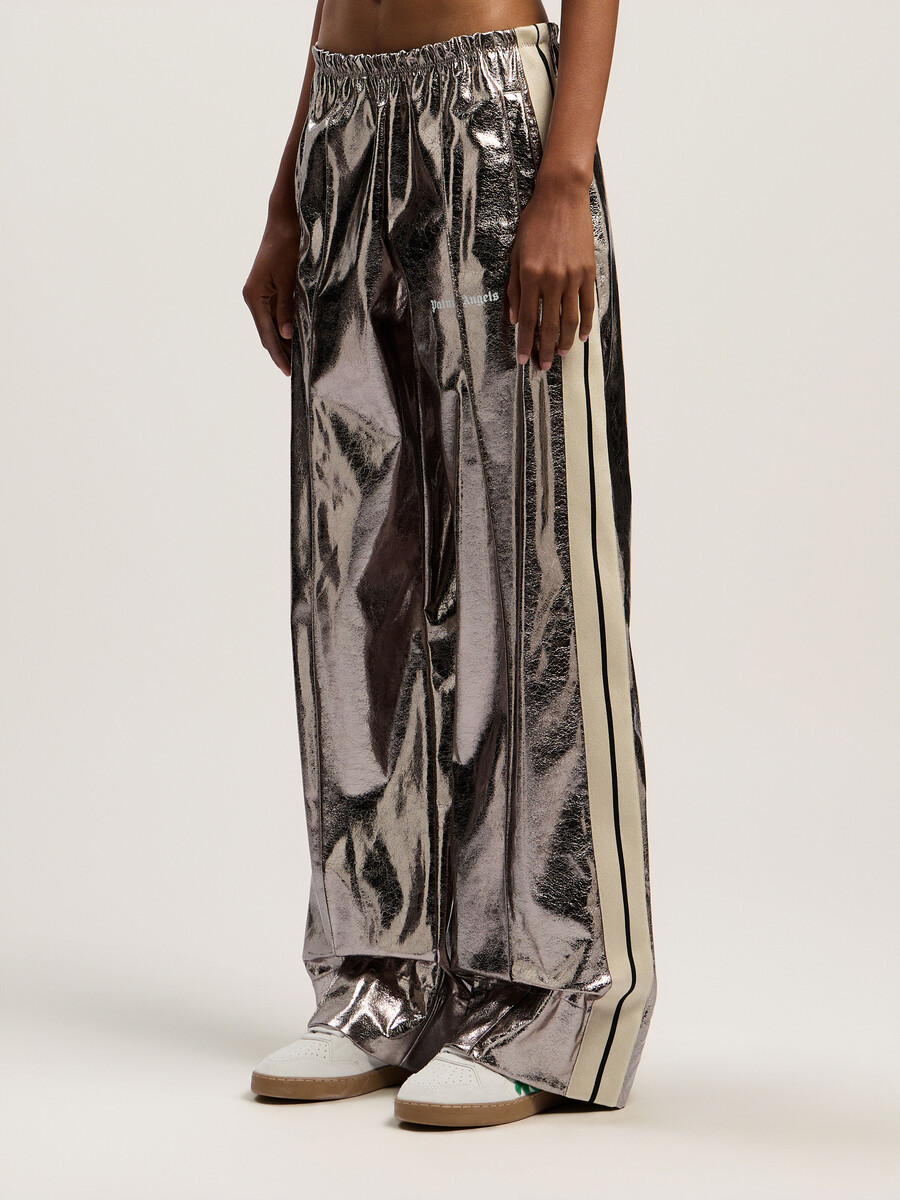 laminated wide-leg track pants