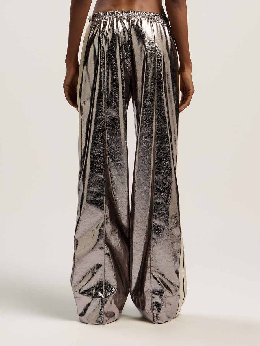 laminated wide-leg track pants